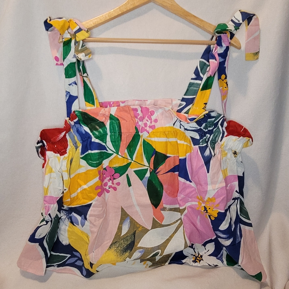 Linen Blend Colorful 'Paradiso' Print Womens SIZE 20 Eloquii